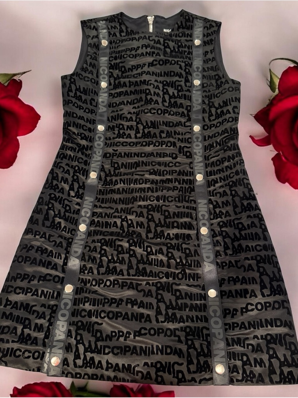 Nicopanda Black Logo Print Sleeveless Dress Size 4
